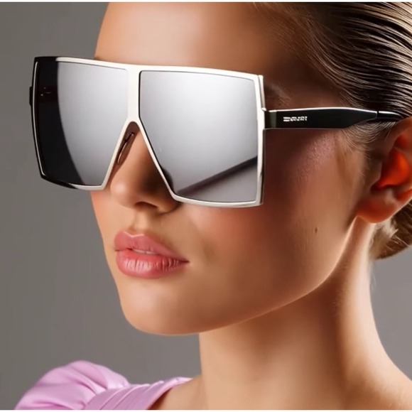 Oversized Square Sunglasses Silver Mirrored Lens Fashion Sun Glasses‎ Huge XXL - Picture 6 of 9